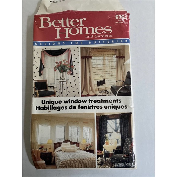 UNCUT Butterick 6764 Pattern BETTER HOMES & GARDENS ~ UNIQUE WINDOW TREATMENTS - Picture 1 of 5